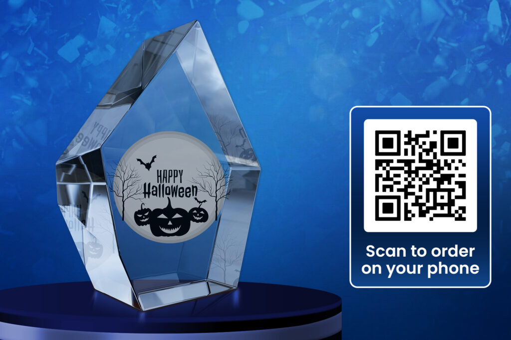 Predesigned Halloween Engraved 3D Crystal - Prestige Hexagon